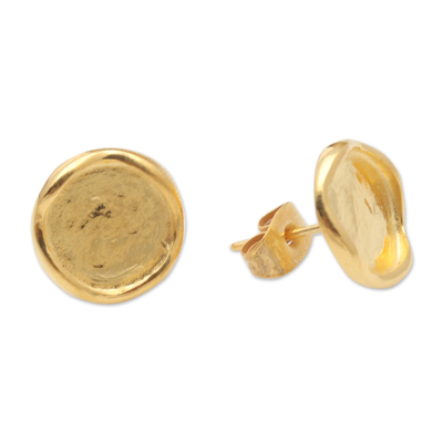 Pendientes botón chapados en oro - Pendientes de botón hechos a mano en plata de primera ley con baño de oro