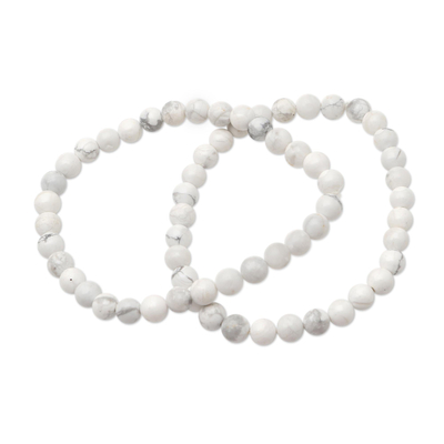 Keramik-Perlen-Stretcharmband, 'Gewitterwolken in klein' (2er-Set) - Handgefertigtes keramisches Perlen-Stretch-Armband (2er-Set)