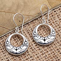 Sterling silver dangle earrings, 'Curved Bamboo'