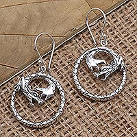 Sterling silver dangle earrings, 'Legendary Dragon' - Sterling Silver Dragon-Motif Dangle Earrings