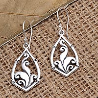 Sterling silver dangle earrings, 'Nature Temple' - Handmade Balinese Sterling Silver Dangle Earrings