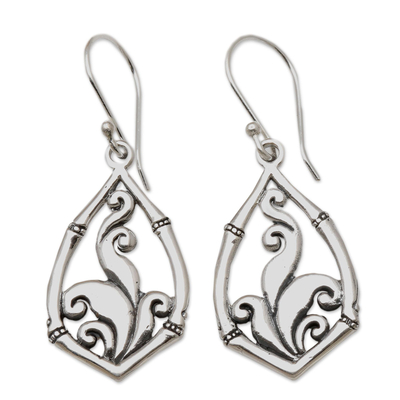 Sterling silver dangle earrings, 'Nature Temple' - Handmade Balinese Sterling Silver Dangle Earrings