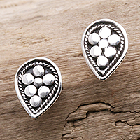Sterling silver stud earrings, 'Magic Pear' - Hand Crafted Sterling Silver Stud Earrings
