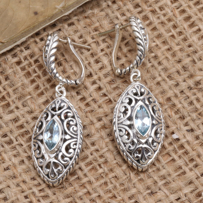 Blue topaz dangle earrings, 'Blue Peak' - Blue Topaz and Sterling Silver Dangle Earrings