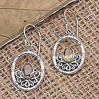 Citrine dangle earrings, 'Petite Bamboo' - Citrine and Sterling Silver Dangle Earrings
