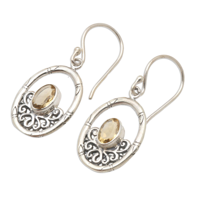 Citrine dangle earrings, 'Petite Bamboo' - Citrine and Sterling Silver Dangle Earrings