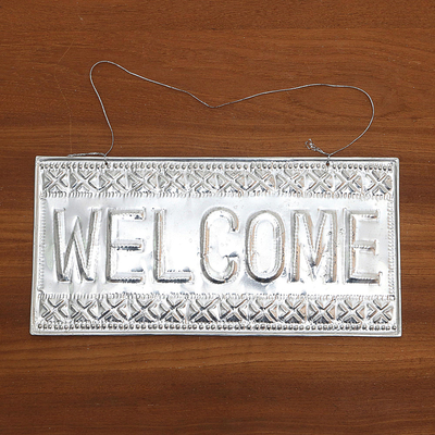 Aluminum sign, 'Sparkling Welcome' - Hand Made Aluminum Welcome Sign