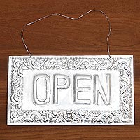 Aluminum sign, 'Sparkling Open' - Handmade Aluminum Open Sign
