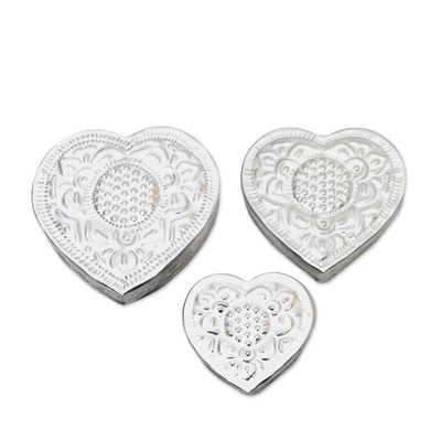 Joyeros de aluminio, (juego de 3) - Cajas decorativas de aluminio en forma de corazón (juego de 3)