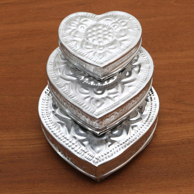 Aluminium-Schmuckkästchen, (3er-Set) - Dekorative herzförmige Aluminiumboxen (3er-Set)