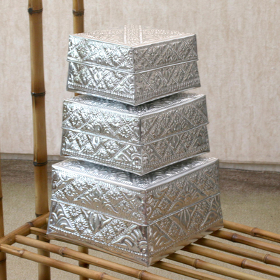 Cajas decorativas de aluminio, (juego de 3) - Cajas decorativas de aluminio hechas a mano (juego de 3)