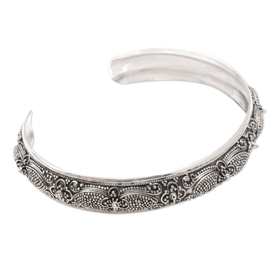 Sterling silver cuff bracelet, 'Silver Botanicals' - Hand Crafted Sterling Silver Cuff Bracelet