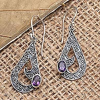 Amethyst dangle earrings, 'Sea Waves in Purple' - Sterling Silver and Amethyst Dangle Earrings