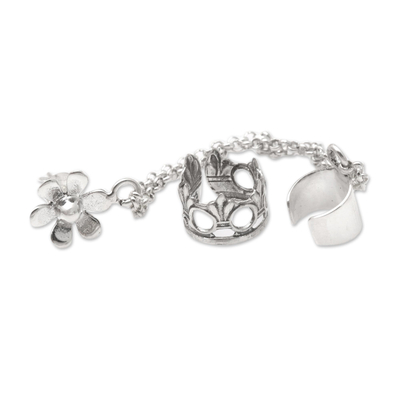 Sterling silver ear cuff earrings, 'Blossom Queen' (pair) - Sterling Silver Floral Themed Ear Cuff Earrings (Pair)
