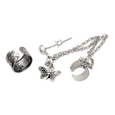 Sterling silver ear cuff earrings, 'Early Star' (pair) - Hand Crafted Sterling Silver Ear Cuffs (Pair)