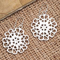 Sterling silver dangle earrings, 'Crocheted Rose' - Openwork Sterling Silver Dangle Earrings