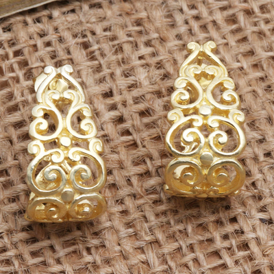 Gold-plated drop earrings, 'Golden Tangle' - Hand Made Gold-Plated Drop Earrings