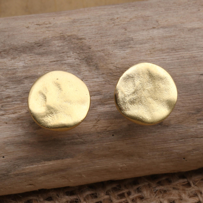 Gold-plated stud earrings, 'Kerupuk' - Handcrafted Gold-Plated Stud Earrings