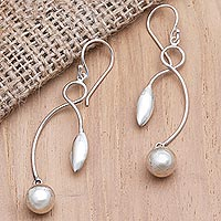 Sterling silver dangle earrings, 'Rice is Nice' - Hand Made Sterling Silver Dangle Earrings