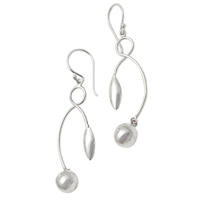 Sterling silver dangle earrings, 'Rice is Nice' - Hand Made Sterling Silver Dangle Earrings