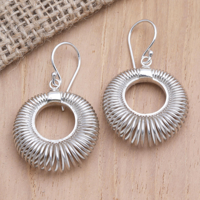 Sterling silver dangle earrings, 'Wired In' - Artisan Crafted Sterling Silver Dangle Earrings