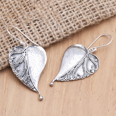 Sterling silver dangle earrings, 'Empty Love' - Sterling Silver Heart-Themed Dangle Earrings