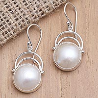 Cultured pearl dangle earrings, 'Ocean Undertow' - Balinese Pearl and Sterling Silver Dangle Earrings