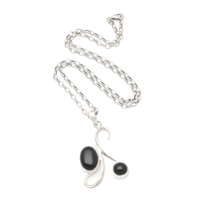 Onyx and Sterling Silver Pendant Necklace