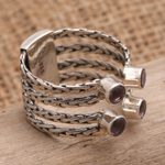 Amethyst cocktail ring, 'Crab Eyes' - Amethyst and Sterling Silver Cocktail Ring