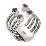 Amethyst cocktail ring, 'Crab Eyes' - Amethyst and Sterling Silver Cocktail Ring