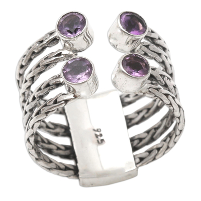 Amethyst cocktail ring, 'Crab Eyes' - Amethyst and Sterling Silver Cocktail Ring