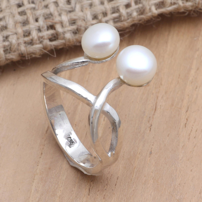 Anillo de cóctel con perlas cultivadas - Anillo de cóctel de perlas cultivadas y plata esterlina