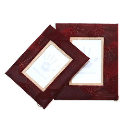 Natural fiber photo frames, 'Autumn Spirit in Red' (pair, 4x6 and 3x5) - Handmade Natural Fiber Photo Frames (4x6 and 3x5)