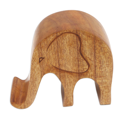 Wood phone stand, 'Dialing Elephant' - Handmade Jempinis Wood Elephant Phone Stand