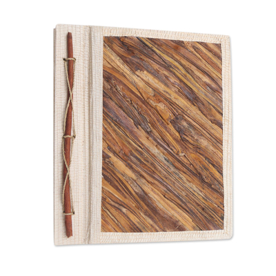Natural fiber journal, 'Natural Life' - Fern Wood and Rice Straw Paper Journal from Bali