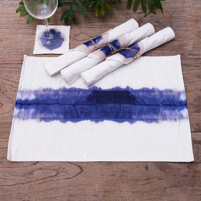 Tie-dyed cotton placemats and coasters, Indigo River (set for 4)