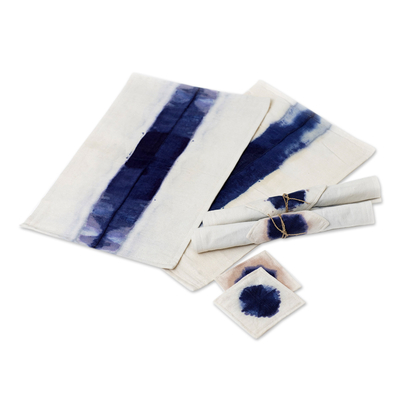 Individuales y posavasos de algodón tie-dye, (set para 4) - Manteles individuales y posavasos hechos a mano (juego para 4)