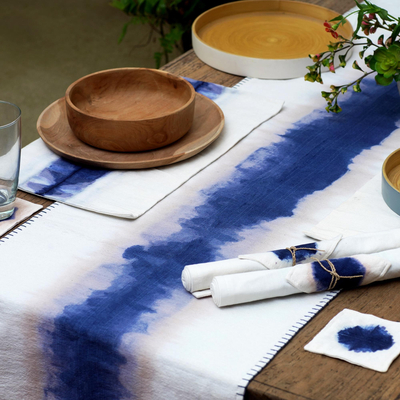 Camino de mesa de algodón teñido anudado - Camino de mesa vainica tie-dye
