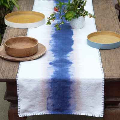 Camino de mesa de algodón teñido anudado - Camino de mesa vainica tie-dye