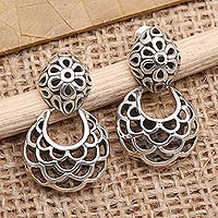Sterling silver dangle earrings, 'Scale Back in Silver' - Hand Made Sterling Silver Dangle Earrings