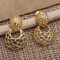 Gold-plated dangle earrings, 'Scale Back in Gold'