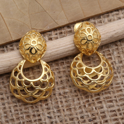 Gold-plated dangle earrings, 'Scale Back in Gold' - Hand Crafted Gold-Plated Dangle Earrings