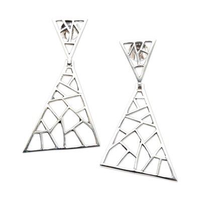 Sterling silver dangle earrings, 'Broken Window' - Sterling Silver Triangular Dangle Earrings