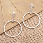 Sterling silver dangle earrings, 'Throw for a Loop' - Round Sterling Silver Dangle Earrings from Bali