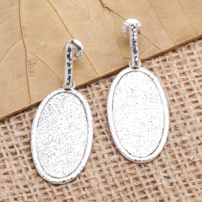 Sterling silver dangle earrings, 'Black Sands' - Oval Sterling Silver Dangle Earrings from Bali