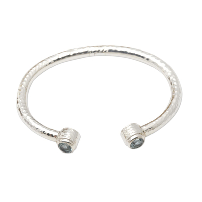 Blue topaz cuff bracelet, 'Sparkling Whitecaps' - Sterling Silver and Blue Topaz Cuff Bracelet