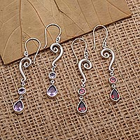 Gemstone dangle earrings, 'Blushing Beauty' - Hand Made Garnet or Amethyst Dangle Earrings