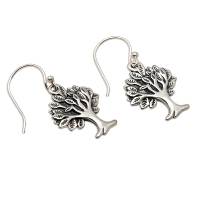 Sterling silver dangle earrings, 'Silver Banyan Tree' - Sterling Silver Tree-Motif Dangle Earrings