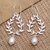 Aretes colgantes de perlas cultivadas - Pendientes colgantes de perlas cultivadas con motivo de hoja en plata de ley