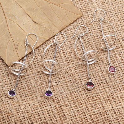 Gemstone dangle earrings, 'Glittering Jewel' - Hand Crafted Amethyst or Garnet Dangle Earrings